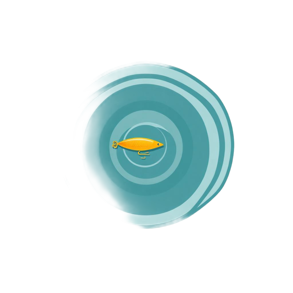 Flat illustration of a gold lure making ripples on the water